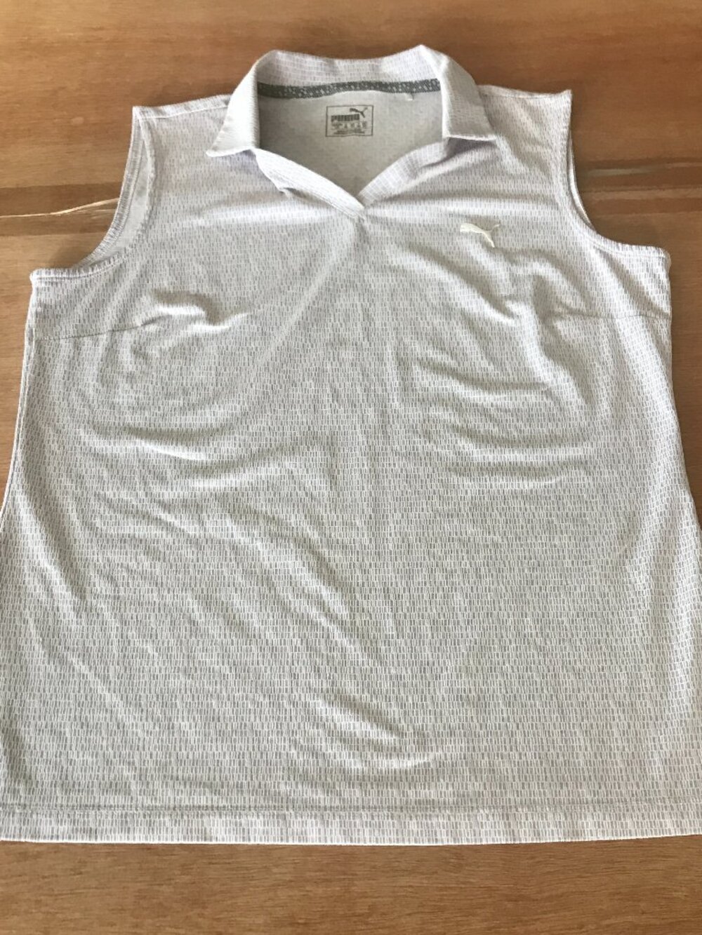 Puma Golf Polo Shirt Women L Gray Geometric Sleeveless Collared Athleisure 20112
